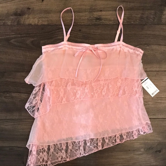 Forever 21 Tops - PINK LACE LAYERED TANK WITH SILK DETAIL